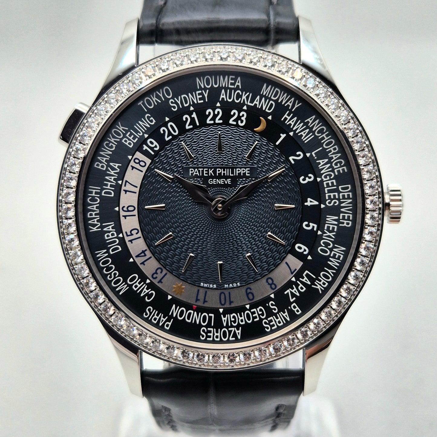 Patek Philippe World Time 7130G-016 'Blue Guilloché Diamond Bezel'