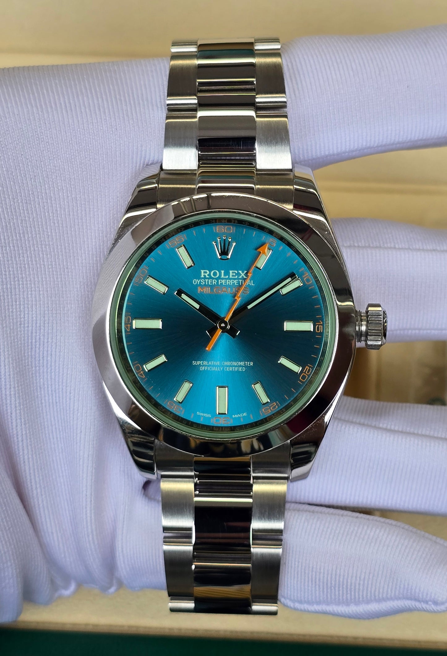 Rolex Milgauss 116400GV "Z-Blue Green Sapphire"