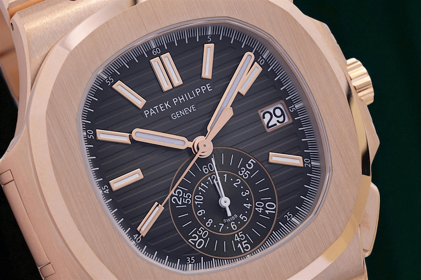 Patek Philippe Nautilus Luxurious Rose Gold Bracelet Chronograph Sunburst Brown Chronograph