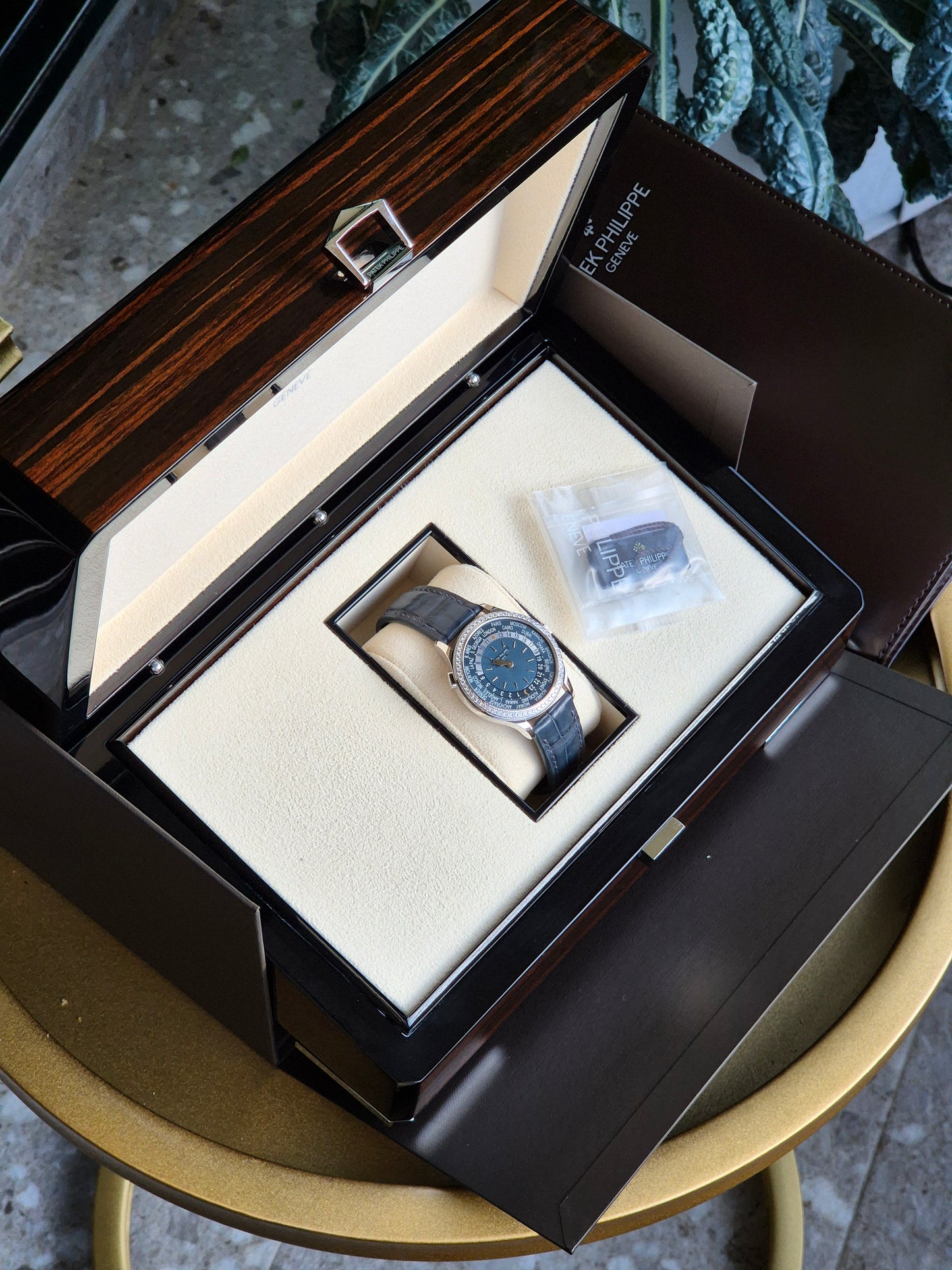 Patek Philippe World Time 7130G-016 'Blue Guilloché Diamond Bezel'