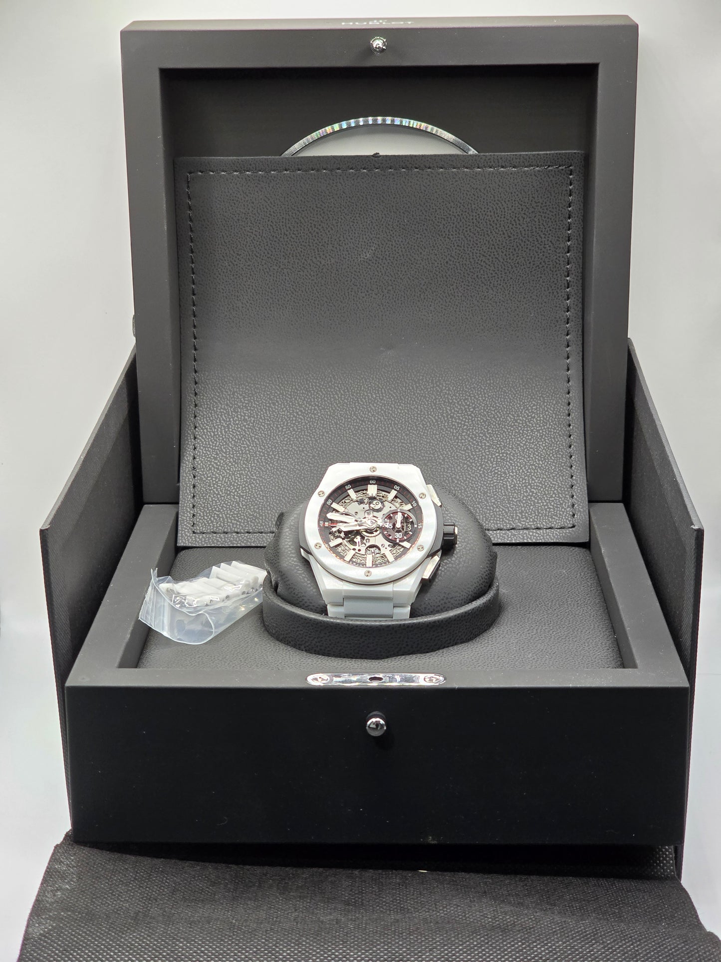 Hublot Big Bang Integral, Ref. 451.hx.1123.hx | a Rare White Ceramic 42mm Skeleton Dial Chronograph on an Integrated Bracelet, Complete Set