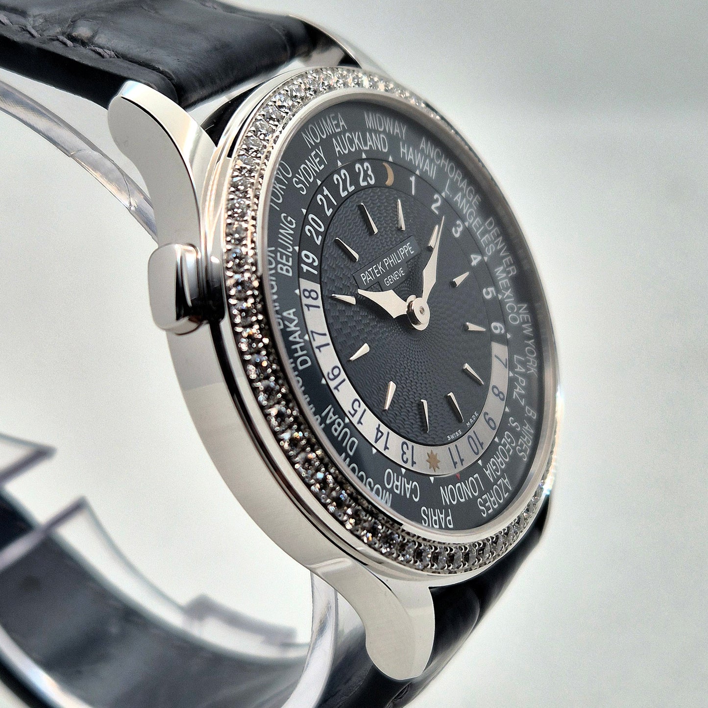 Patek Philippe World Time 7130G-016 'Blue Guilloché Diamond Bezel'