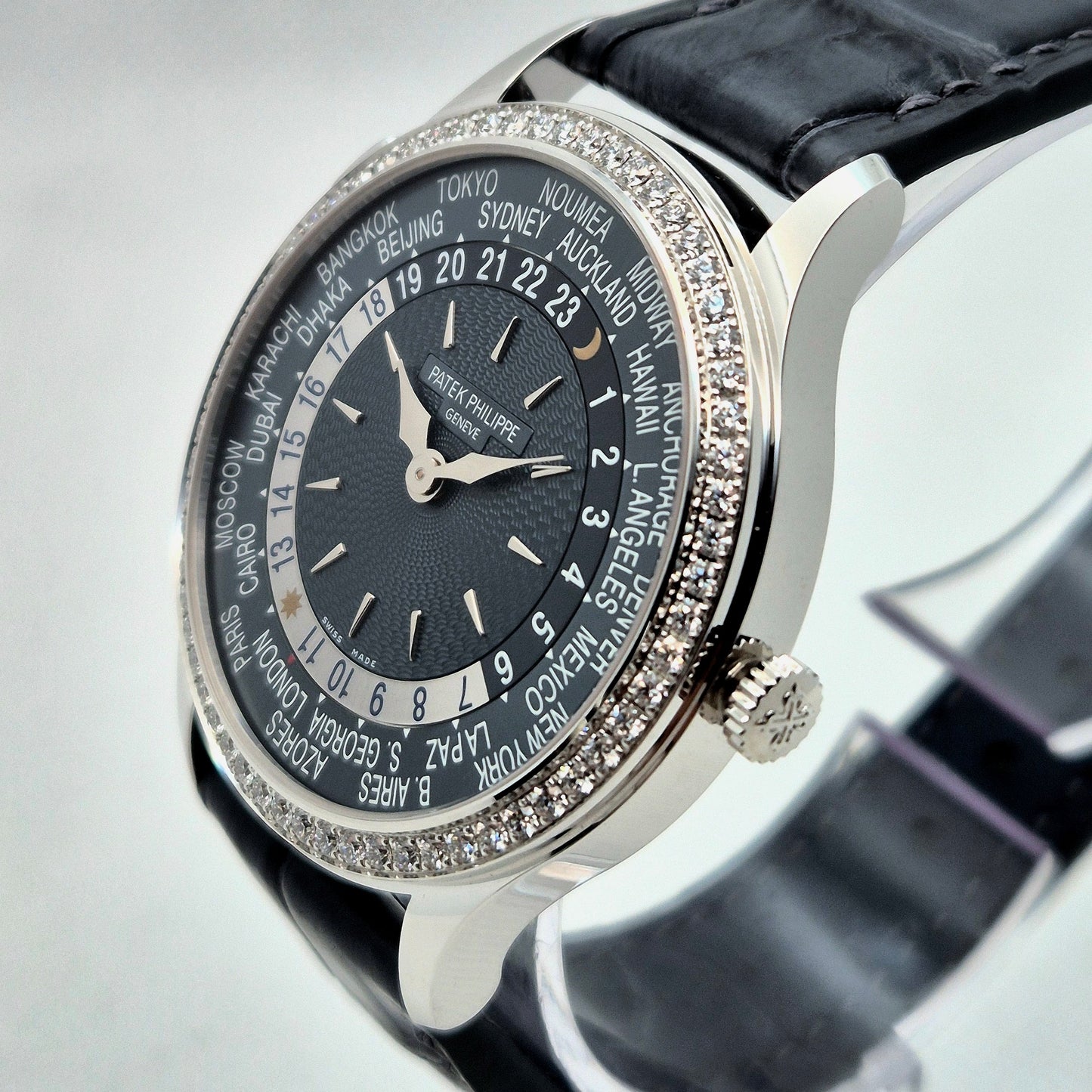 Patek Philippe World Time 7130G-016 'Blue Guilloché Diamond Bezel'