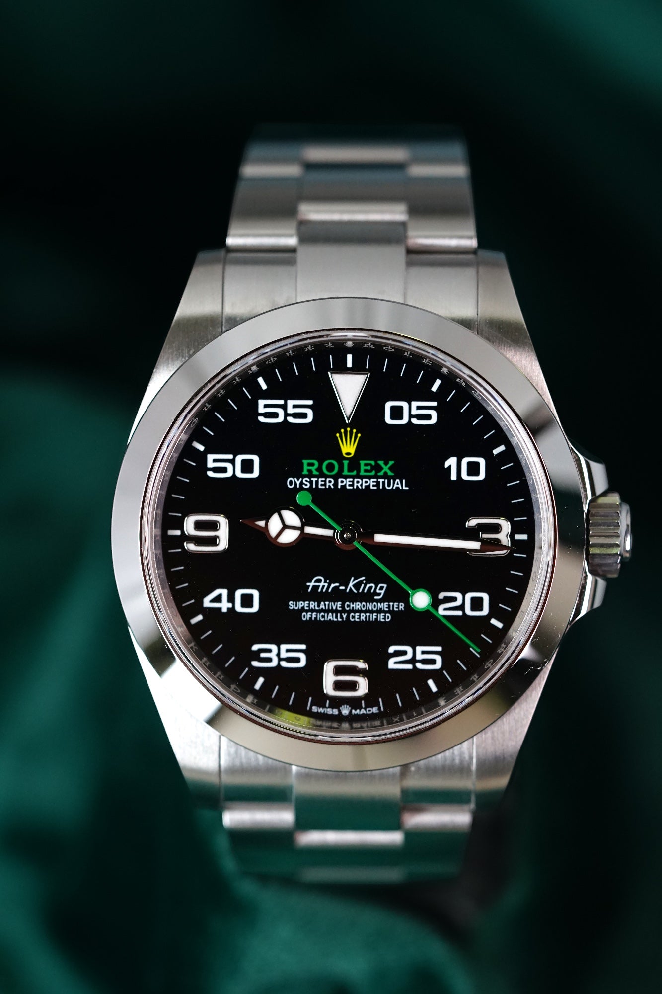 Rolex Air King ICONIC Pilot Dial FULL SET Guard Oystersteel Yellow Logo Air King Reference 126900 (Arabic Dial)
