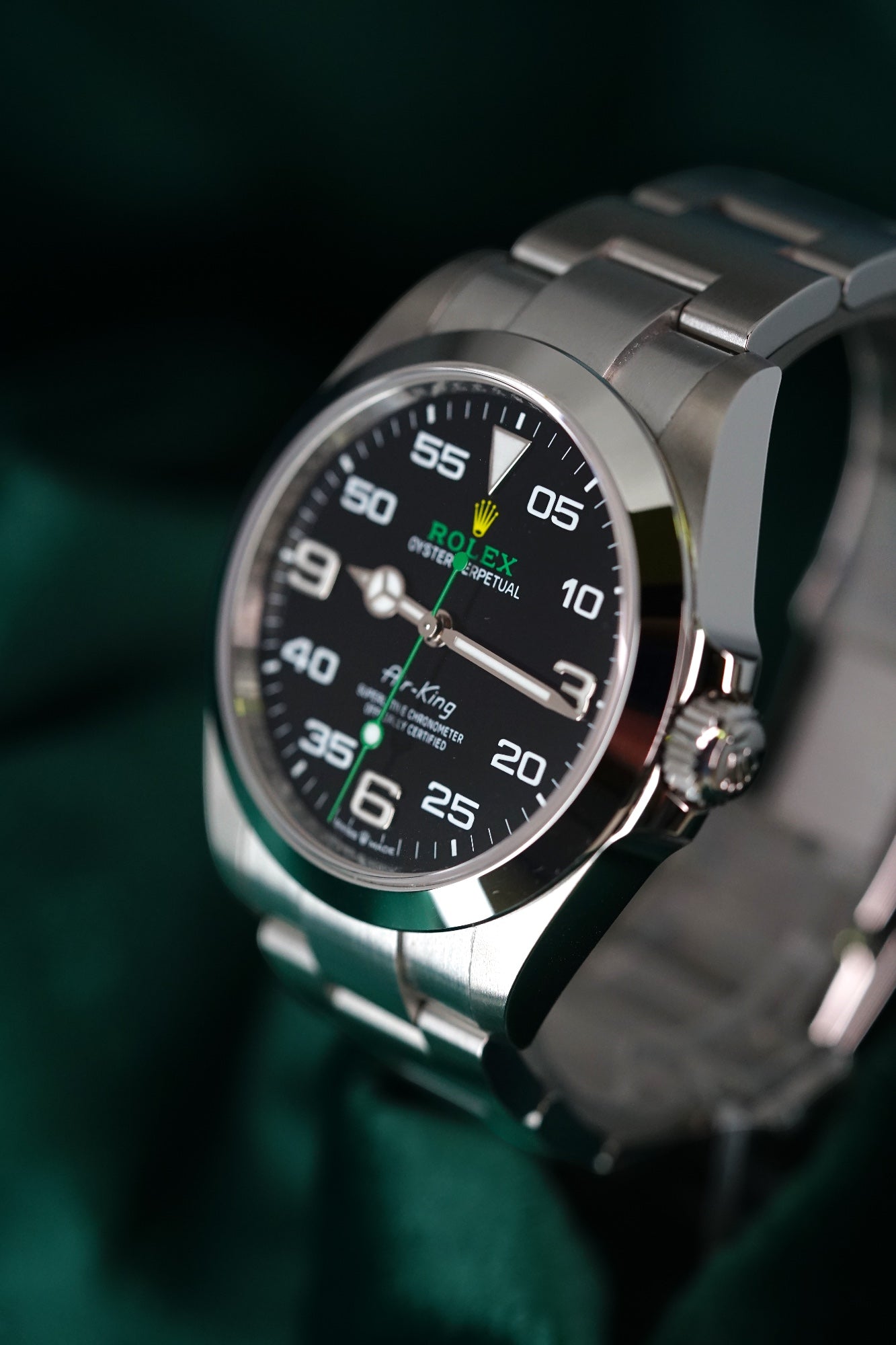 Rolex Air King ICONIC Pilot Dial FULL SET Guard Oystersteel Yellow Logo Air King Reference 126900 (Arabic Dial)