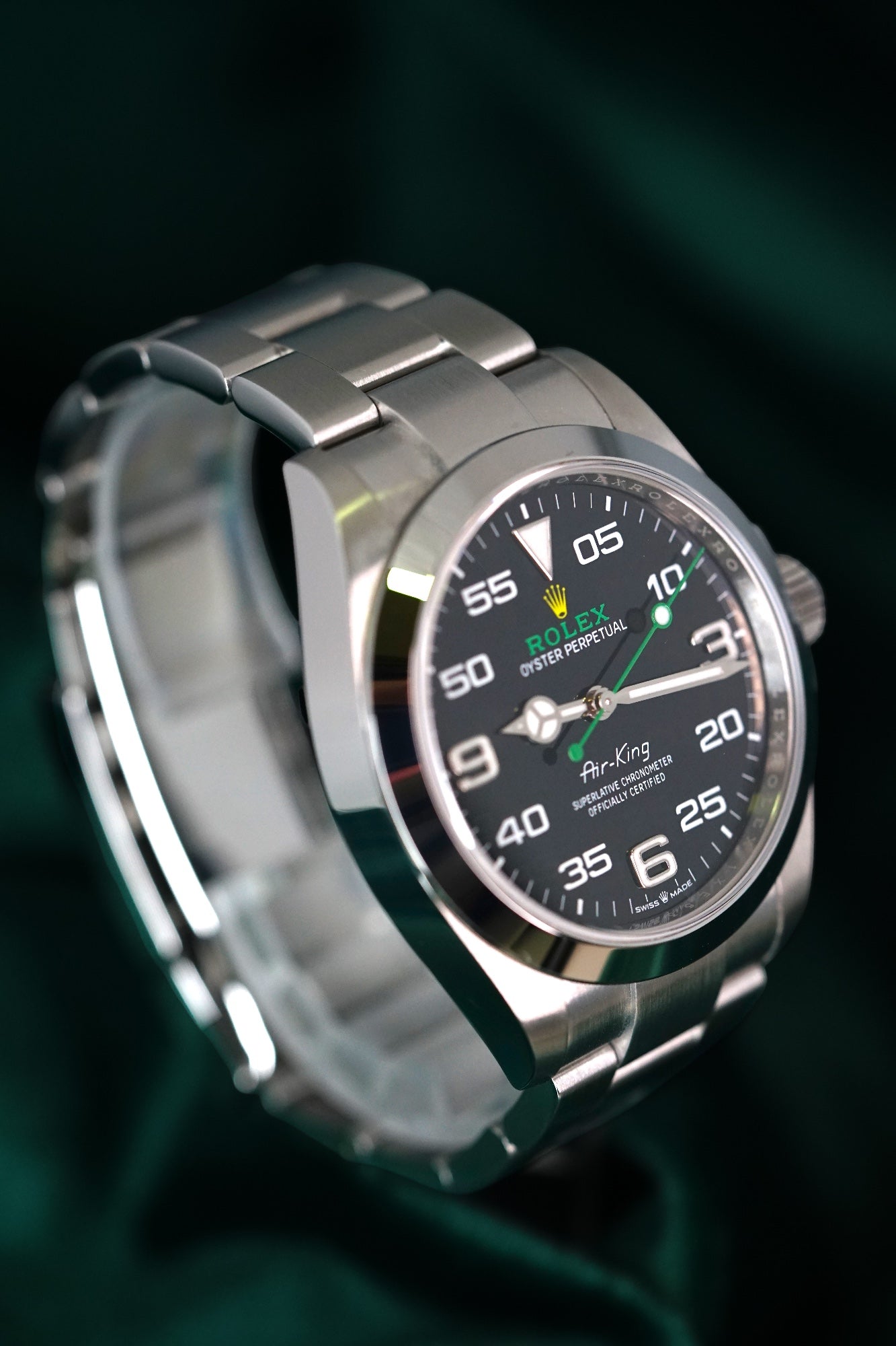 Rolex Air King ICONIC Pilot Dial FULL SET Guard Oystersteel Yellow Logo Air King Reference 126900 (Arabic Dial)