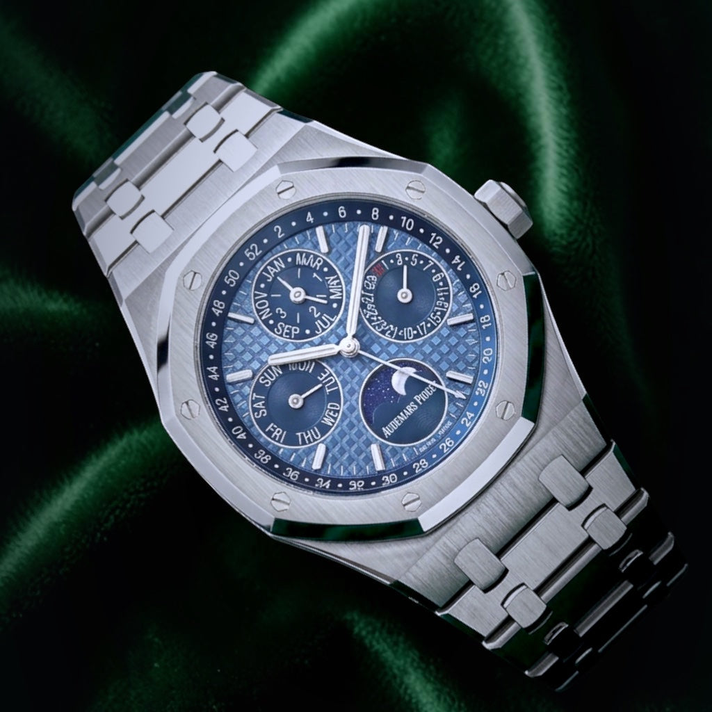 Audemars Piguet Royal Oak | 26574ST.OO.1220ST.03 | A Blue Dial Aventurine Moonphase Perpetual Complication Wristwatch
