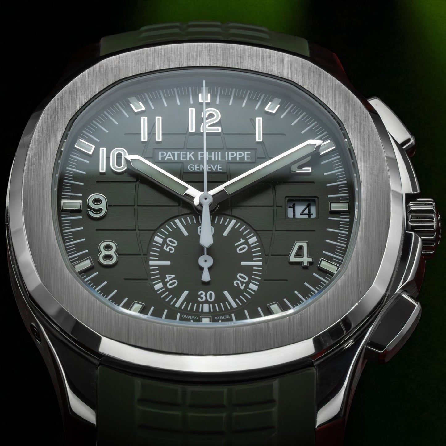 Patek Philippe Aquanaut 5968G-010 Khaki Green | A White Gold Flyback Chronograph timepiece in Full Set
