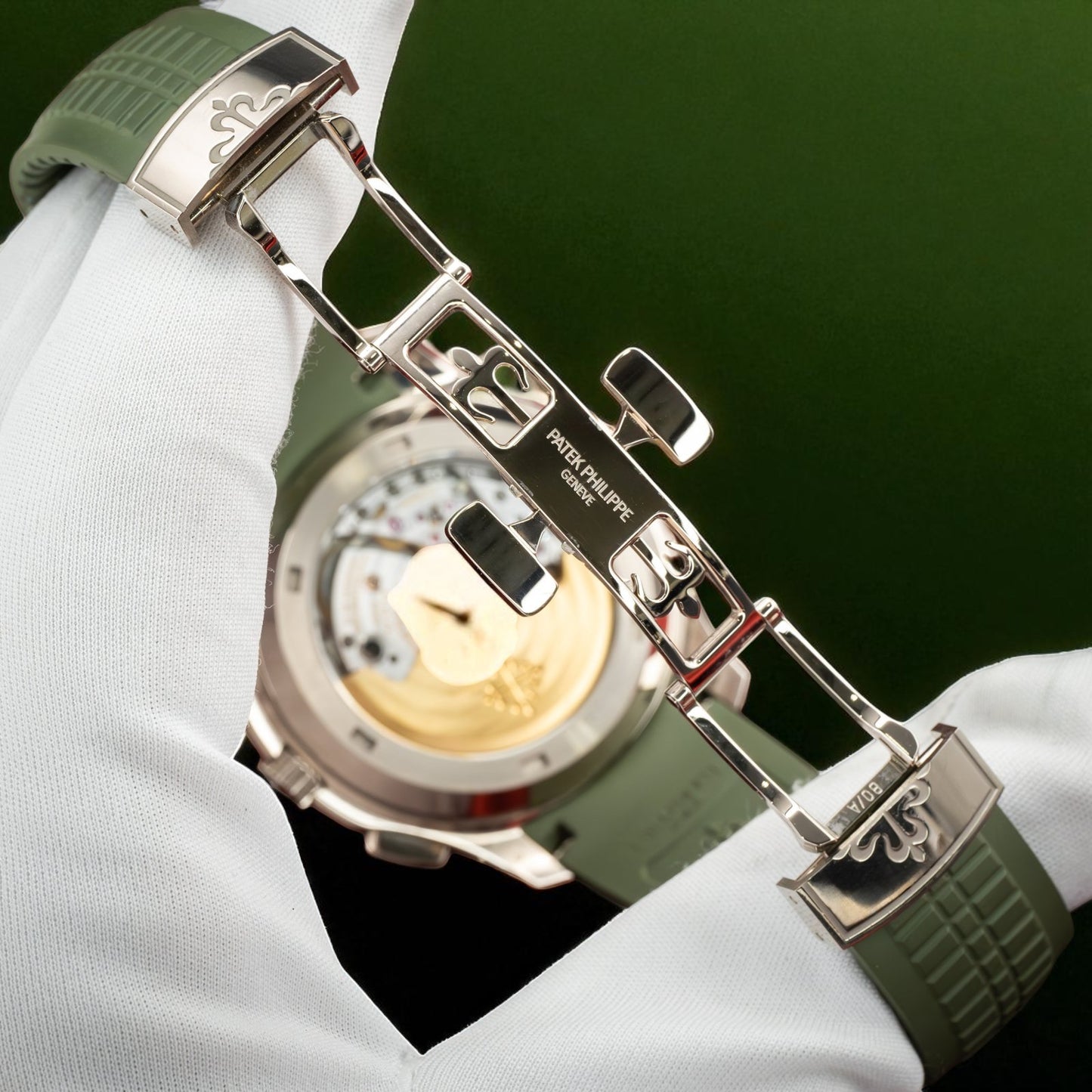 Patek Philippe Aquanaut 5968G-010 Khaki Green | A White Gold Flyback Chronograph timepiece in Full Set
