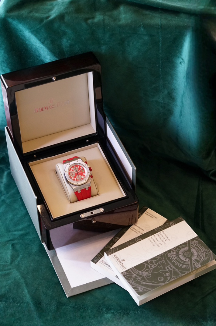 Audemars Piguet Royal Oak Offshore Chronograph 'Rhone-fusterie' Boutique Edition Ferrari RED Chronograph A LIMITED EDITION STEEL CHRONOGRAPH in Complete Set