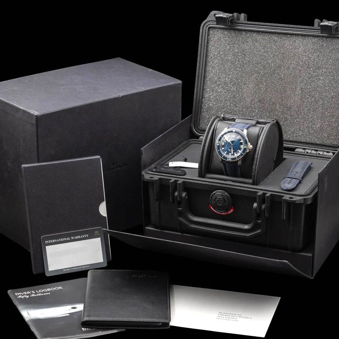 Blancpain Fifty Fathoms, Ref. 5015-12B40-052A | a 45mm Brushed Titanium Automatic Diver With Sunburst Blue Dial in Complete Set