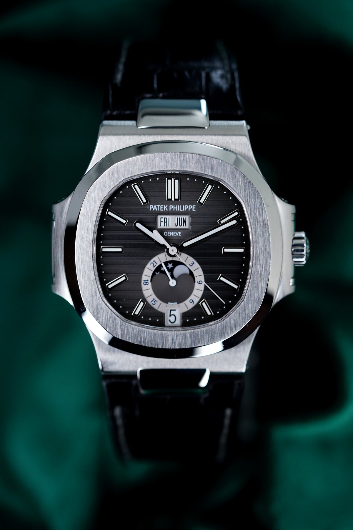 Patek Philippe | Reference 5726A-001 | A Stainless Steel Automatic Annual Calendar Moon Phases Wristwatch