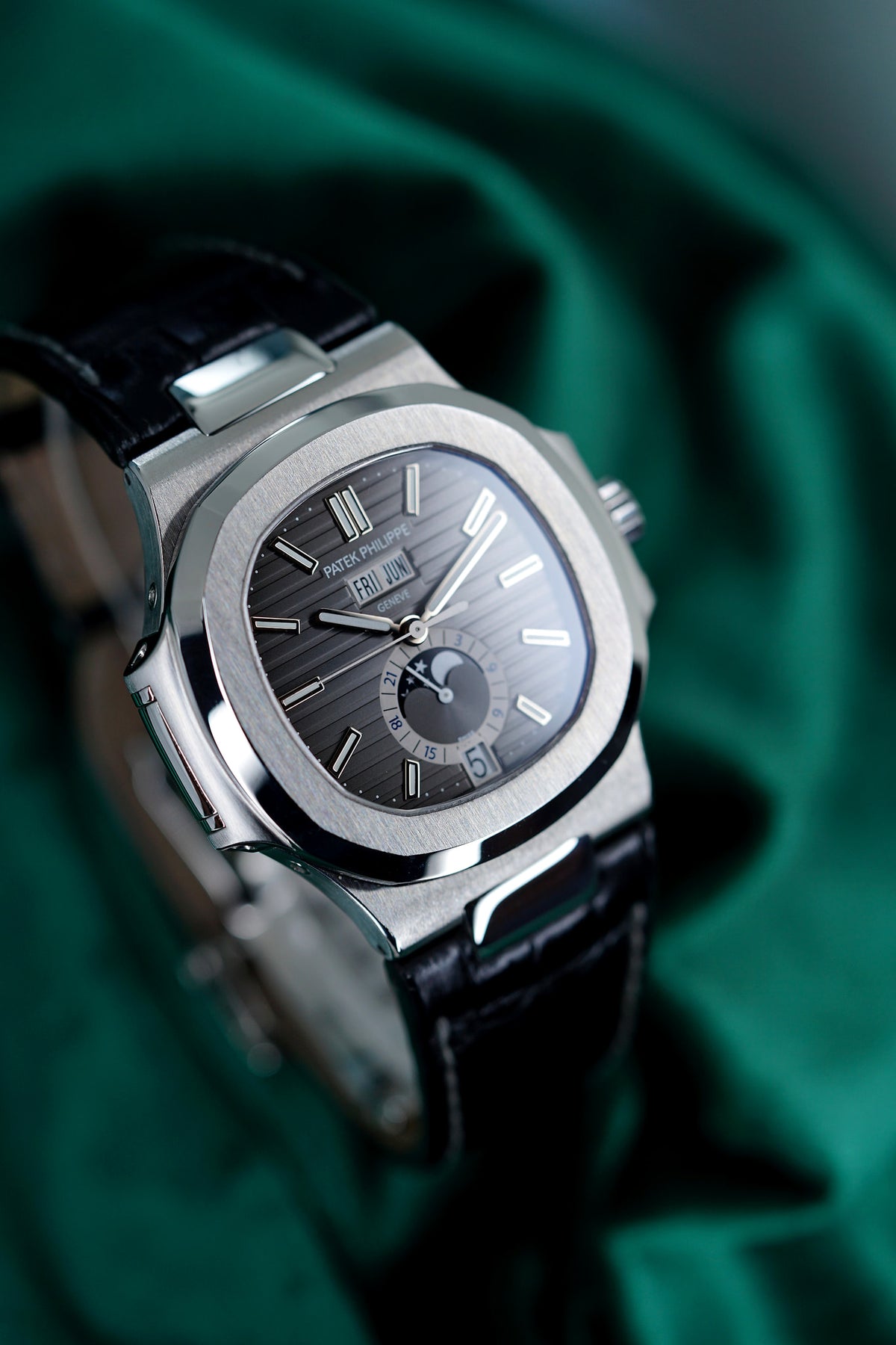 Patek Philippe | Reference 5726A-001 | A Stainless Steel Automatic Annual Calendar Moon Phases Wristwatch