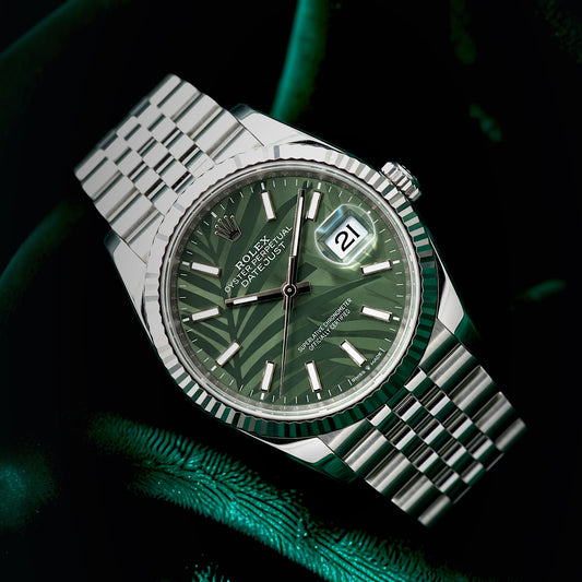 Rolex Datejust | Reference 126234 | A 36mm Rare Discontinued Palm Green Leaf Dial Motif Stainless Steel Automatic Wristwatch