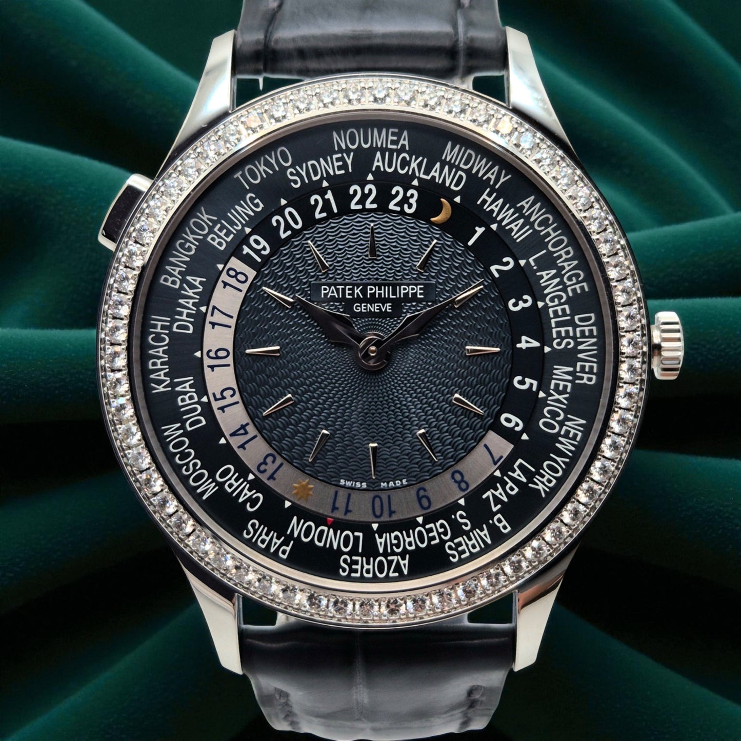 Patek Philippe World Time, Ref. 7130g | a Rare White Gold and Diamond-set Ladies' World Time Wristwatch