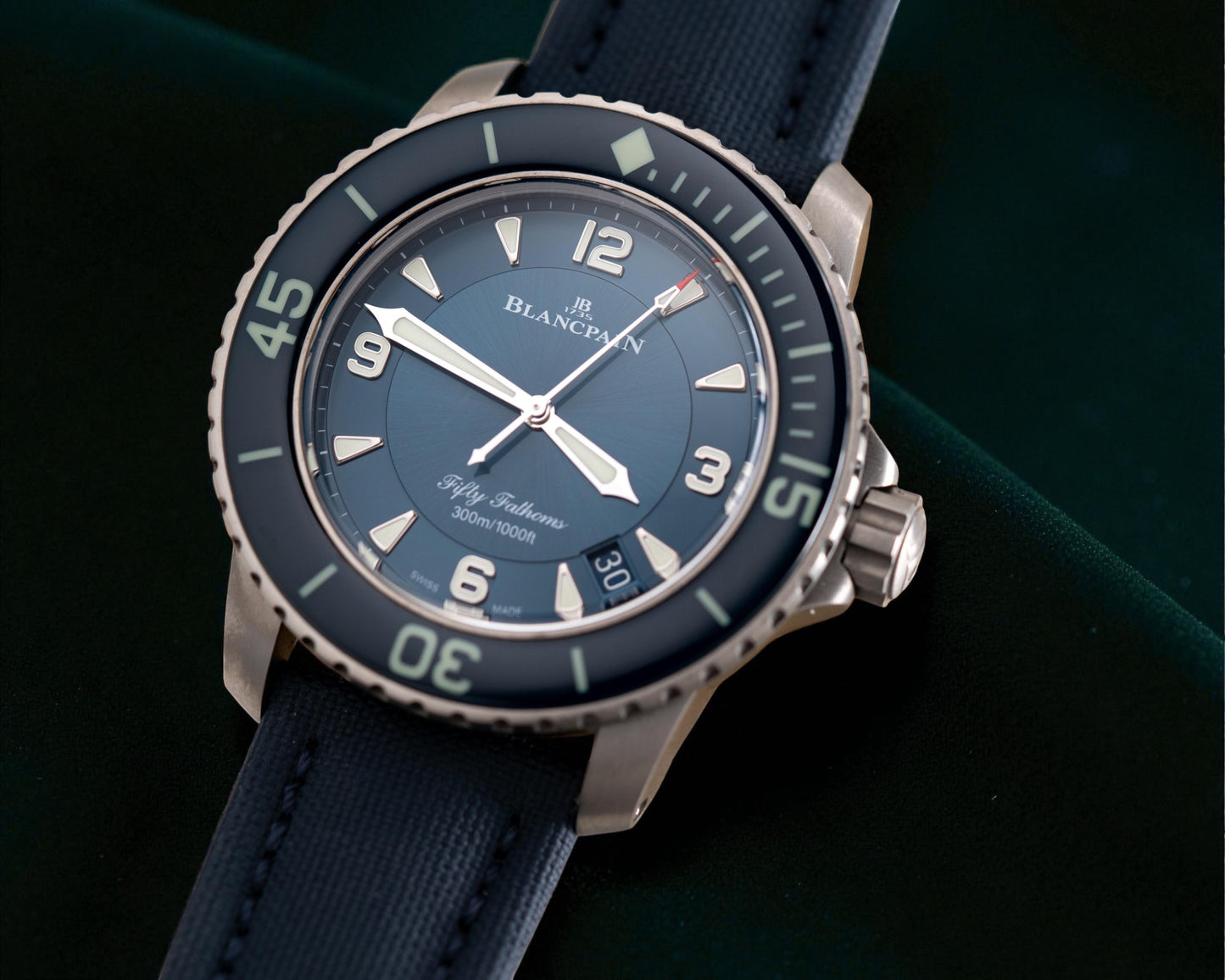 Blancpain Fifty Fathoms, Ref. 5015-12B40-052A | a 45mm Brushed Titanium Automatic Diver With Sunburst Blue Dial in Complete Set