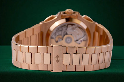 Patek Philippe Nautilus Luxurious Rose Gold Bracelet Chronograph Sunburst Brown Chronograph