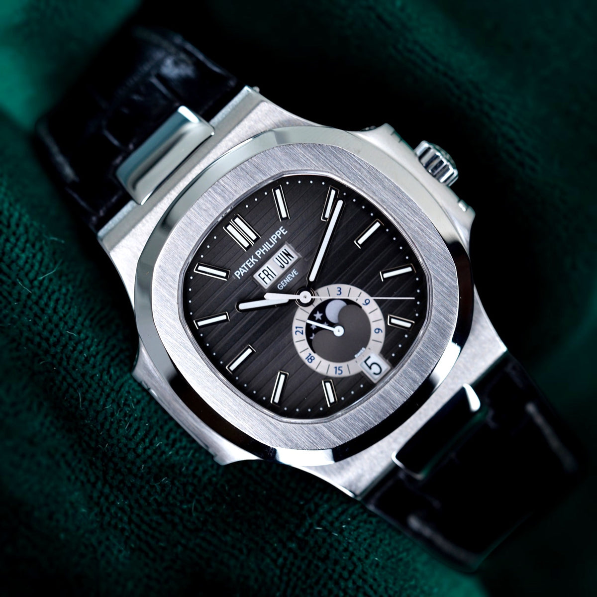 Patek Philippe | Reference 5726A-001 | A Stainless Steel Automatic Annual Calendar Moon Phases Wristwatch
