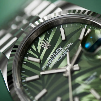 Rolex Datejust | Reference 126234 | A 36mm Rare Discontinued Palm Green Leaf Dial Motif Stainless Steel Automatic Wristwatch