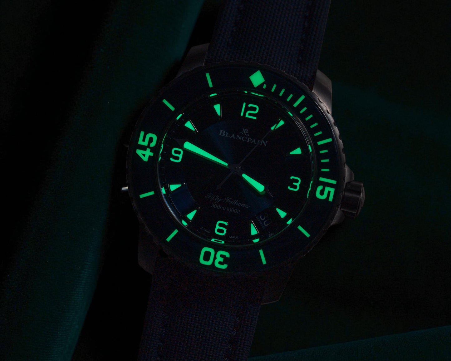 Blancpain Fifty Fathoms, Ref. 5015-12B40-052A | a 45mm Brushed Titanium Automatic Diver With Sunburst Blue Dial in Complete Set