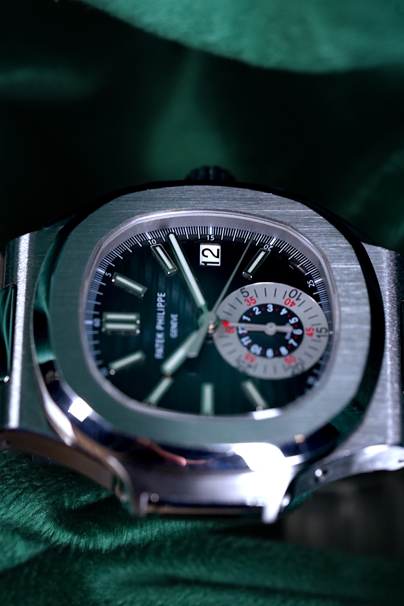 Patek Philppe Nautilus | Ref 5980/1a-001 | A Blue Dial Stainless Steel Flyback Chronograph Wristwatch
