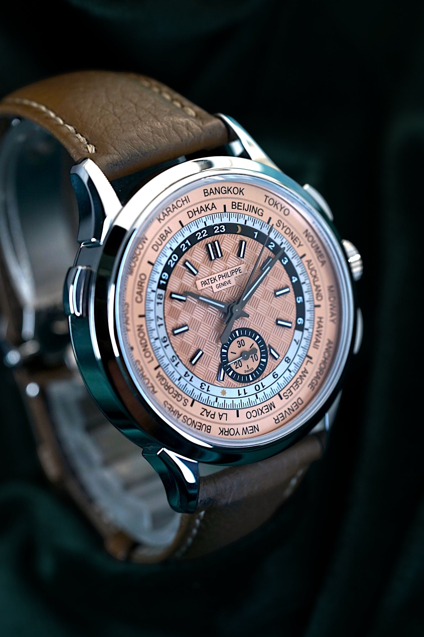 Patek Philippe Wordtimer | Ref 5935A-001 | A Salmon Dial Stainless Steel Flyback Chronograph World Time Comlication Wristwatch