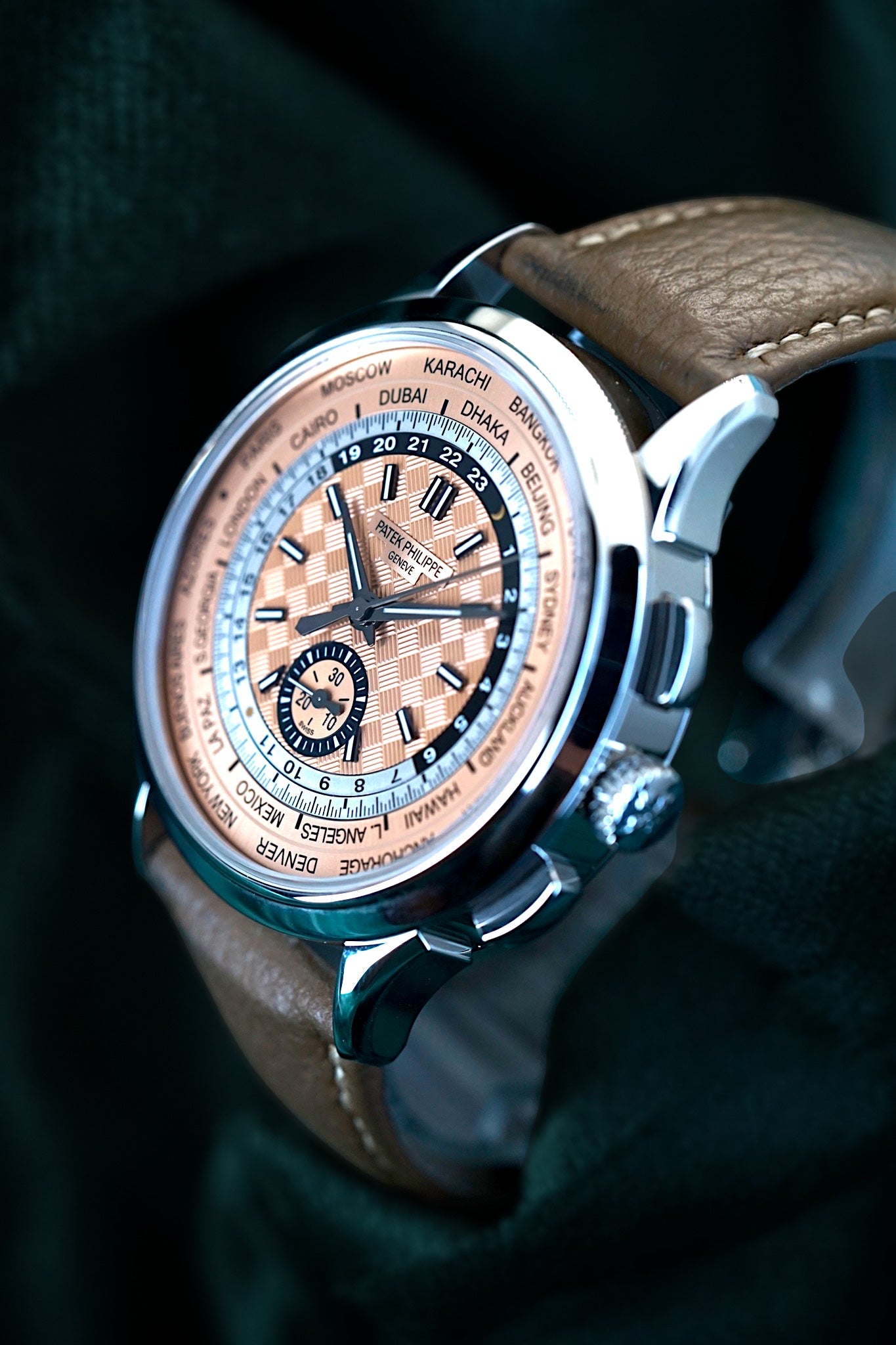 Patek Philippe Wordtimer | Ref 5935A-001 | A Salmon Dial Stainless Steel Flyback Chronograph World Time Comlication Wristwatch