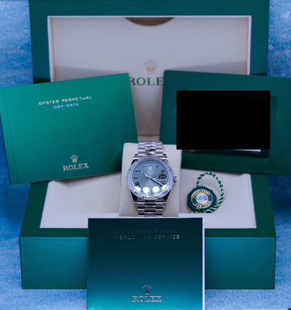 Rolex Day-date, Reference 228239  | a White Gold Olive Green Dial Automatic Wristwatch With Day, Date, and Bracelet in Complete Set