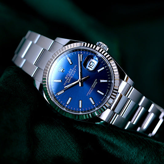 Rolex Datejust 36 White Gold Fluted Bezel Sunburst Bright Blue Ref. 126234