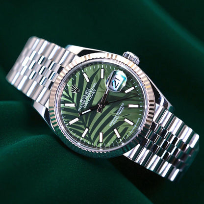 Rolex Datejust Olive Green Palm Motif Dial, Reference 126234 | A 36mm Rare Discontinued Palm Green Leaf Dial Motif Stainless Steel Diamond Set Automatic Wristwatch in Complete Set