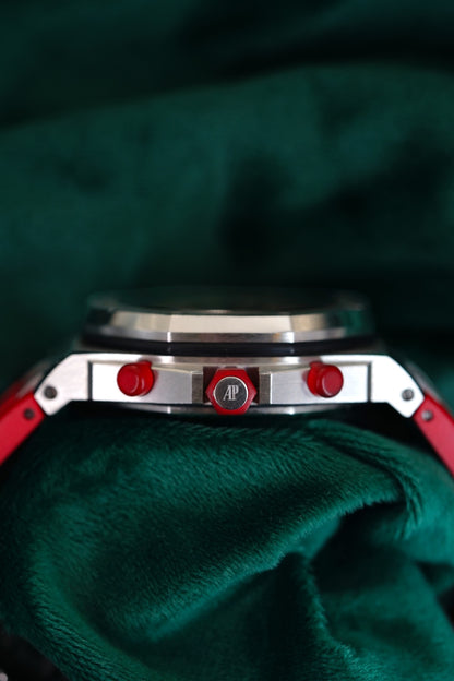Audemars Piguet Royal Oak Offshore Chronograph 'Rhone-fusterie' Boutique Edition Ferrari RED Chronograph A LIMITED EDITION STEEL CHRONOGRAPH in Complete Set