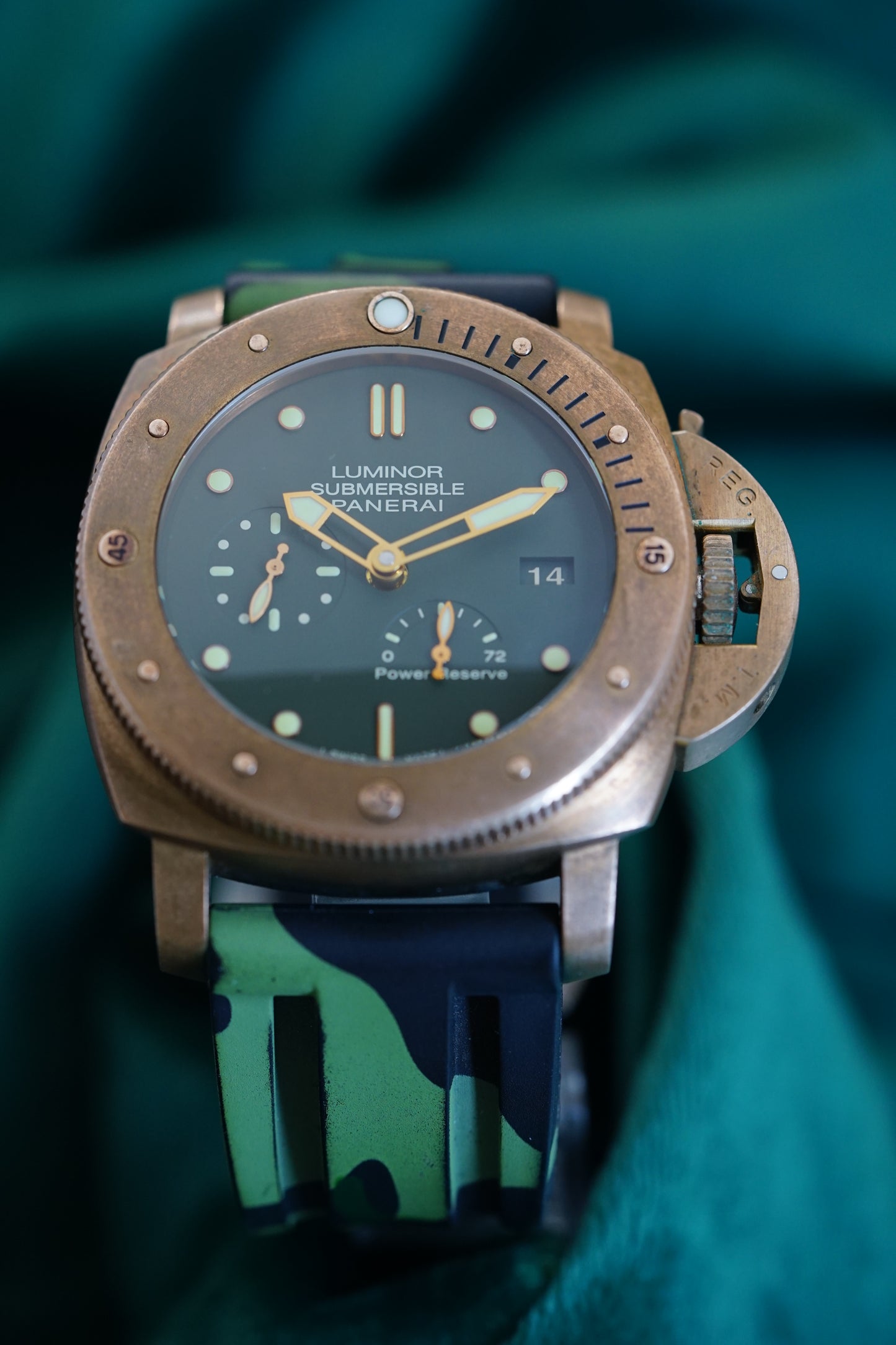 OFFICINE PANERAI LUMINOR, Reference Pam00507 | A Rare Green Dial Limited Edition of 1000 Pieces, Bronze and Titanium, Luminor Submersible 1950 3 Days Power Reserve Automatic Bronzo in Complete Set