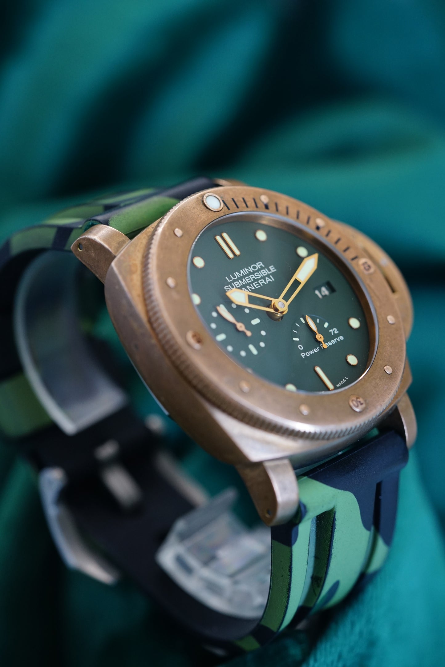 OFFICINE PANERAI LUMINOR, Reference Pam00507 | A Rare Green Dial Limited Edition of 1000 Pieces, Bronze and Titanium, Luminor Submersible 1950 3 Days Power Reserve Automatic Bronzo in Complete Set
