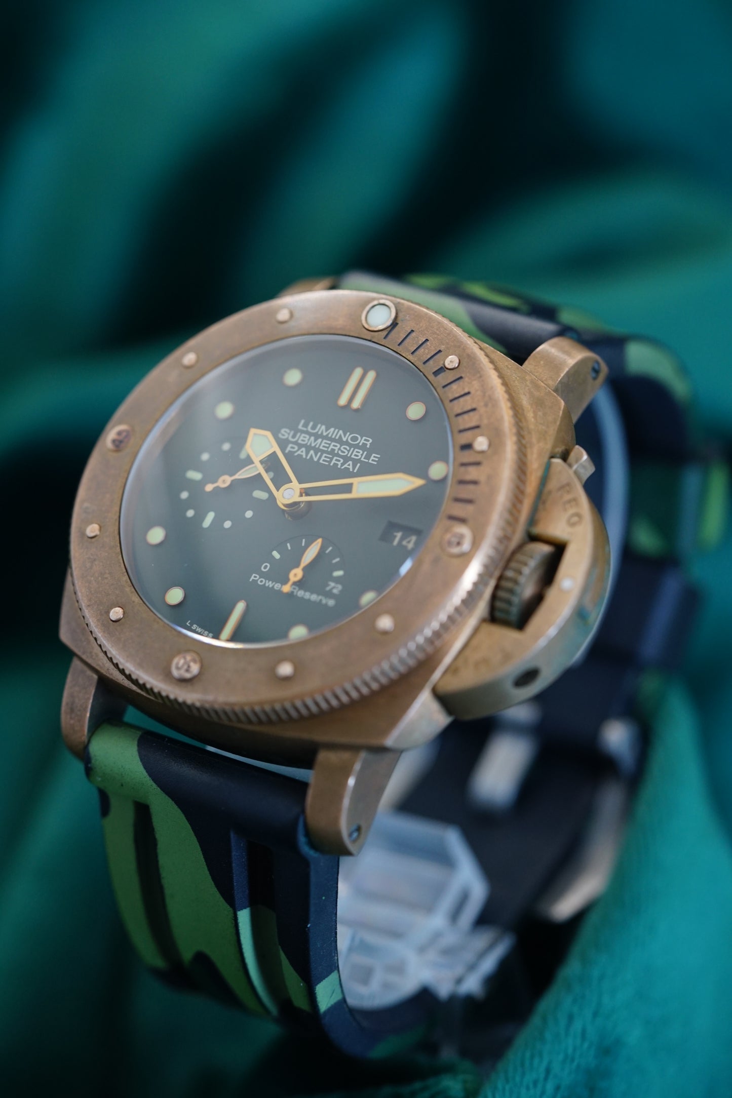 OFFICINE PANERAI LUMINOR, Reference Pam00507 | A Rare Green Dial Limited Edition of 1000 Pieces, Bronze and Titanium, Luminor Submersible 1950 3 Days Power Reserve Automatic Bronzo in Complete Set