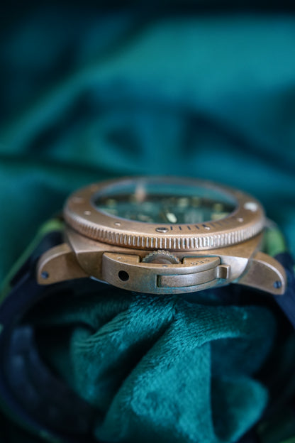 OFFICINE PANERAI LUMINOR, Reference Pam00507 | A Rare Green Dial Limited Edition of 1000 Pieces, Bronze and Titanium, Luminor Submersible 1950 3 Days Power Reserve Automatic Bronzo in Complete Set