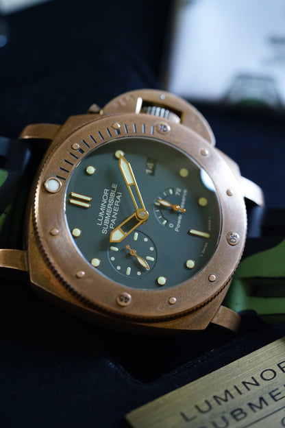 OFFICINE PANERAI LUMINOR, Reference Pam00507 | A Rare Green Dial Limited Edition of 1000 Pieces, Bronze and Titanium, Luminor Submersible 1950 3 Days Power Reserve Automatic Bronzo in Complete Set