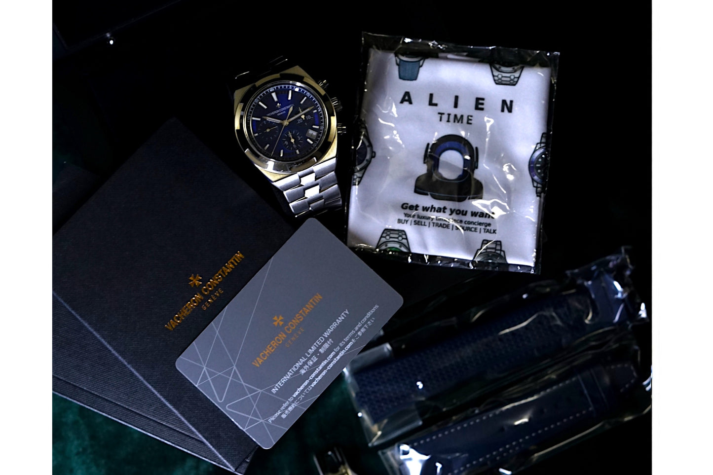 Vacheron Constantin Overseas, Ref. 5500v/110a-b113 | a Rare Complete Set Triple-strap Blue Dial 42.5mm Stainless Steel Automatic Chronograph Sports Watch