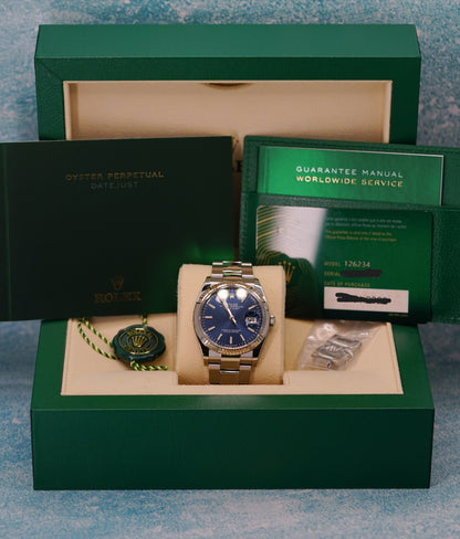 Rolex Datejust 36 White Gold Fluted Bezel Sunburst Bright Blue Ref. 126234