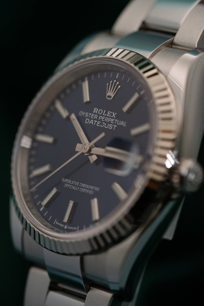 Rolex Datejust 36 White Gold Fluted Bezel Sunburst Bright Blue Ref. 126234