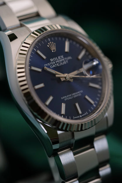 Rolex Datejust 36 White Gold Fluted Bezel Sunburst Bright Blue Ref. 126234