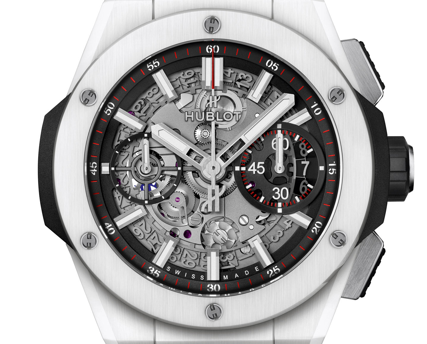Hublot Big Bang Integral, Ref. 451.hx.1123.hx | a Rare White Ceramic 42mm Skeleton Dial Chronograph on an Integrated Bracelet, Complete Set