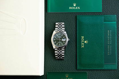 Rolex Datejust Olive Green Palm Motif Dial, Reference 126234 | A 36mm Rare Discontinued Palm Green Leaf Dial Motif Stainless Steel Diamond Set Automatic Wristwatch in Complete Set