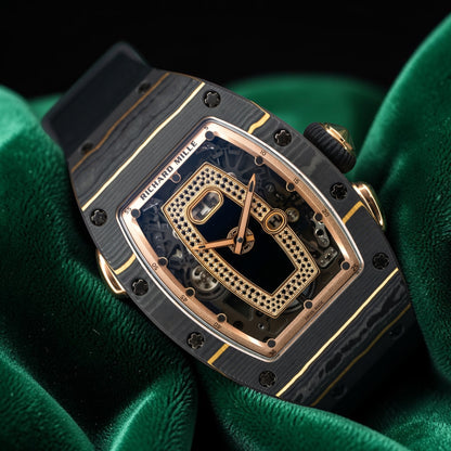 Richard Mille| Ref Rm037 | a Ntpt Carbon Fibre and Black Diamond-set Semi-skeletonised Wristwatch With Date