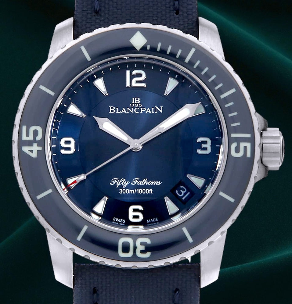 Blancpain Fifty Fathoms, Ref. 5015-12B40-052A | a 45mm Brushed Titanium Automatic Diver With Sunburst Blue Dial in Complete Set
