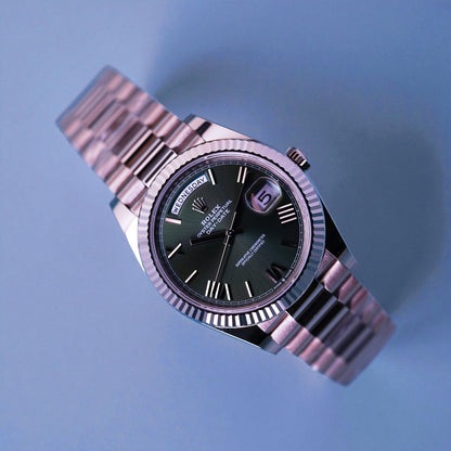 Rolex Day-date, Reference 228239  | a White Gold Olive Green Dial Automatic Wristwatch With Day, Date, and Bracelet in Complete Set