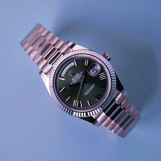 Rolex Day-date, Reference 228239  | a White Gold Olive Green Dial Automatic Wristwatch With Day, Date, and Bracelet in Complete Set