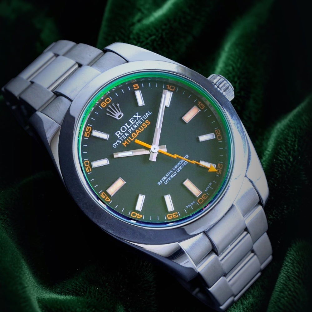 Rolex Milgauss | Ref 116400 | a Green Sapphire Stainless Steel Automatic Wristwatch with Oyster Bracelet