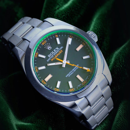 Rolex Milgauss | Ref 116400 | a Green Sapphire Stainless Steel Automatic Wristwatch with Oyster Bracelet